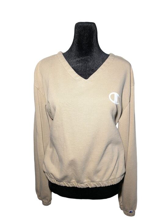 Champion Tops - Champion Authentic Athleticwear Women's Medium Tan V-Neck Sweatshirt C Logo